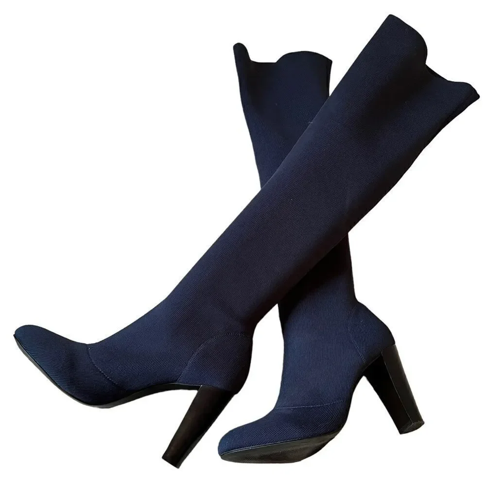 Charles By Charles David Simone Navy Blue Over-The-Knee Stretch Knit Boots